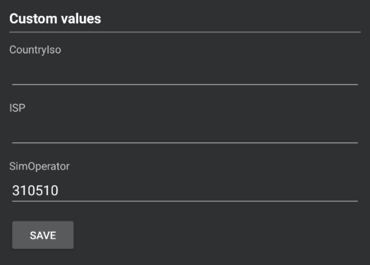 SimOperator box in the Custom Value section.