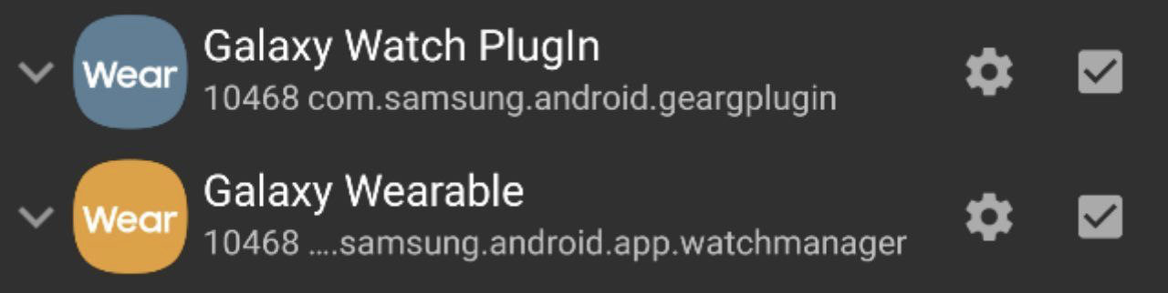 Galaxy Watch Plugin (checked)
Galaxy Wearable (checked)